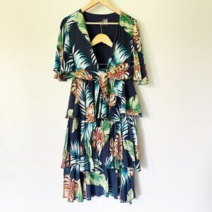Vintage Vandalizm Skirt Blouse Set Size Medium Carmen Tropical Blue Green Pin Up